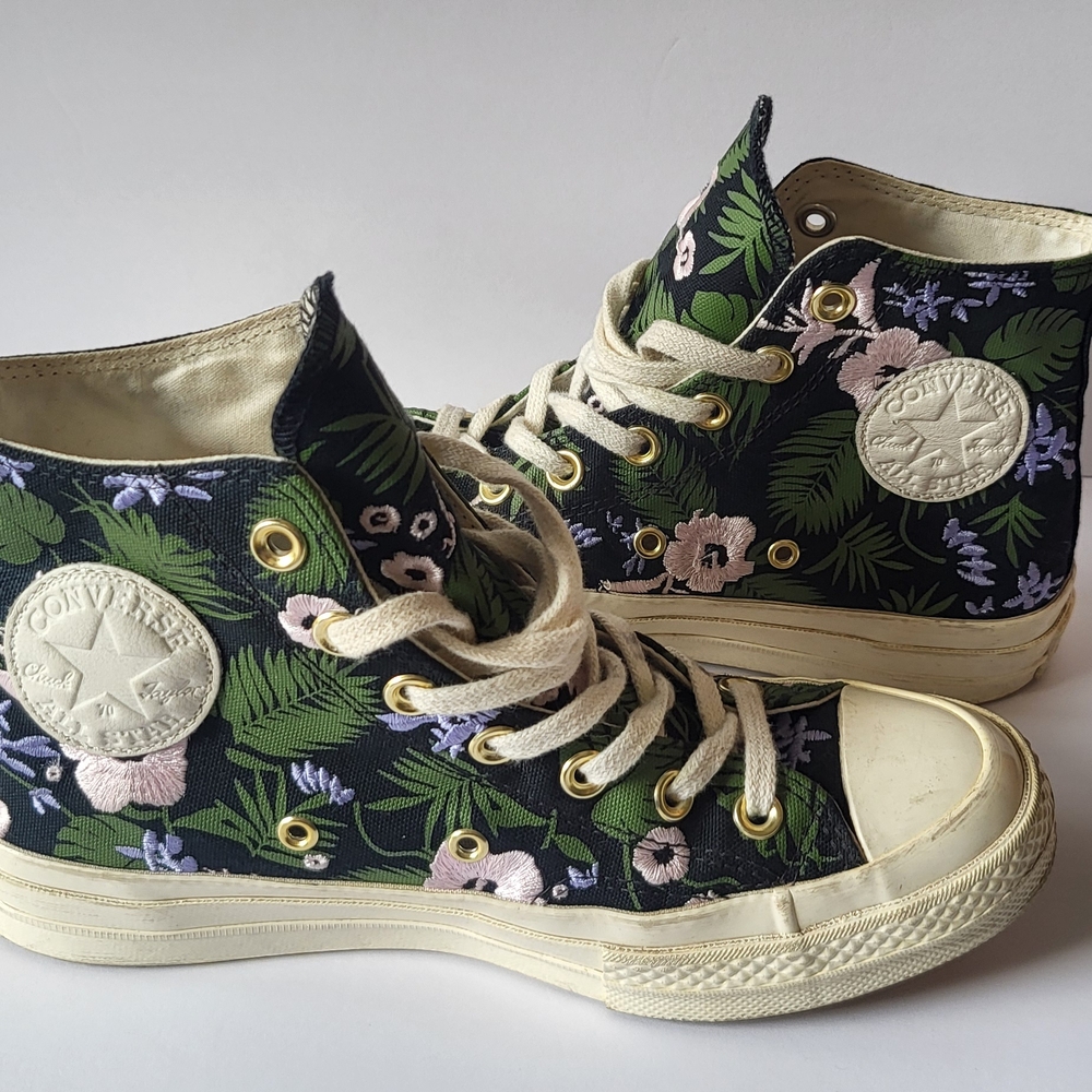 Converse Women's Floral High-Top Sneakers - Green and Black